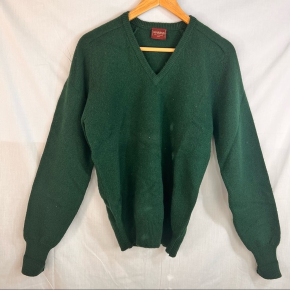 RARE VINTAGE 80s Nordstrom Dark Green 100% Wool Knitted Sweater L/S Men's Sz S - Picture 1 of 11